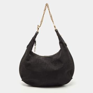 Pre Owned Fendi Black Zucca Canvas Chef Chain Link Hobo