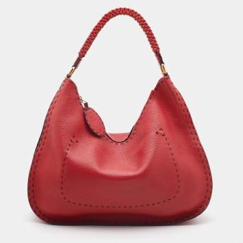 Pre Owned Fendi Red Leather Selleria Hobo 