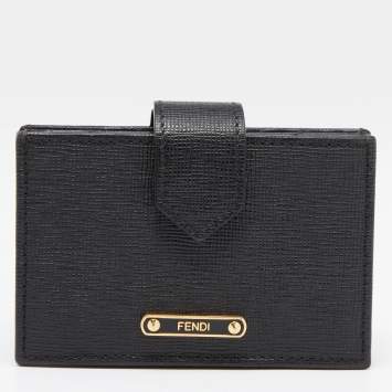Pre Owned Fendi Black Leather Elite Card Holder