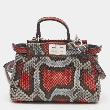 Pre Owned Fendi Multicolor Python Micro Peekaboo Top Handle Bag