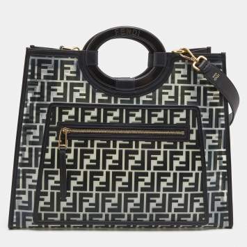 Pre Owned Fendi Black/Clear FF PVC and Leather Large Runaway Tote