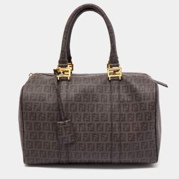 Pre Owned Fendi Brown Zucchino Coated Canvas Forever Bauletto Boston Bag