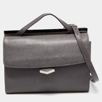 Pre Owned Fendi Grey Leather Small Demi Jour Top Handle Bag