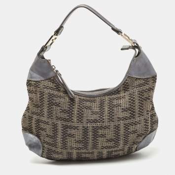 Pre Owned Fendi Grey Fabric and Leather Hobo