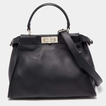 مملوكة مسبقًا Fendi Black Leather with Python Lining Medium Peekaboo Top Handle Bag