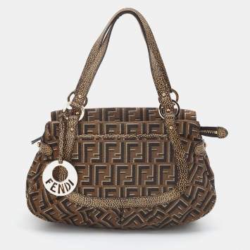 Pre Owned Fendi Brown/Gold Zucca Canvas and Leather Chef Shoulder Bag