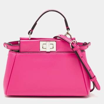 Pre Owned Fendi Fuchsia Leather Micro Peekaboo Crossbody Bag