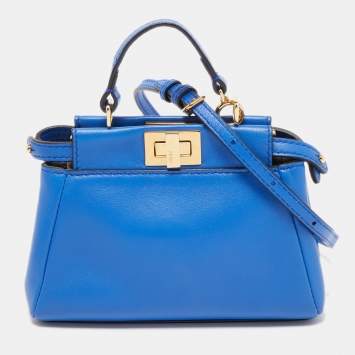 Pre Owned Fendi Blue Leather Micro Peekaboo Crossbody Bag