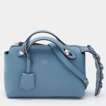 Pre Owned Fendi Light Blue Leather Mini By The Way Crossbody Bag