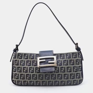 Pre Owned Fendi Blue Zucchino Canvas and Leather FF Flap Pochette Bag