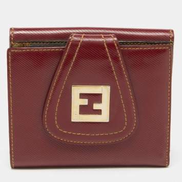 Pre Owned Fendi Red Coated Canvas Compact Flap Wallet