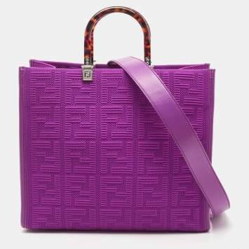 Pre Owned Fendi Fuchsia FF Fabric and Leather Medium Sunshine Tote