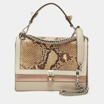 Pre Owned Fendi Multicolor Leather and Python Medium Kan I Top Handle Bag