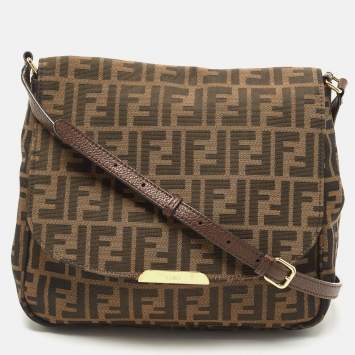 Pre Owned Fendi Tobacco Zucca Canvas Flap Crossbody Bag