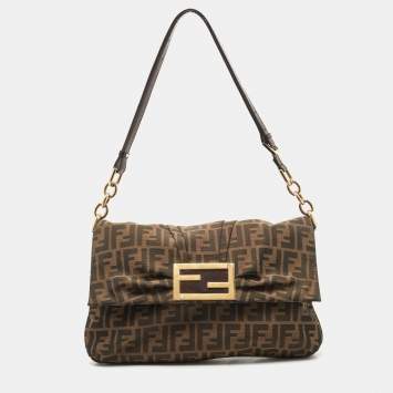 Pre Owned Fendi Tobacco Zucca Canvas and Patent Leather Mia Flap Bag