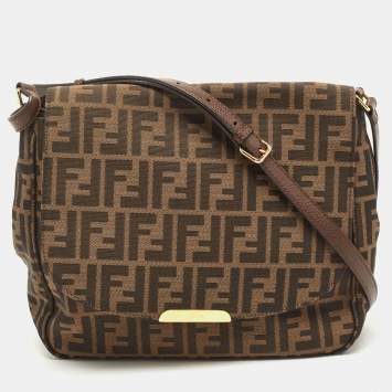 Pre Owned Fendi Tobacco Zucca Canvas and Leather Flap Crossbody Bag