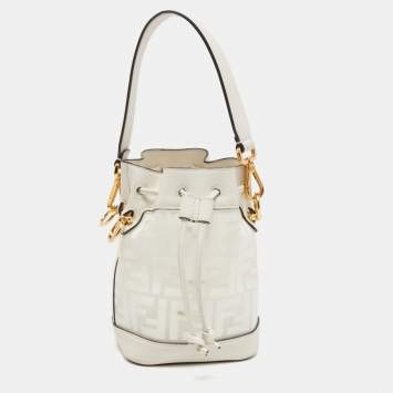 Pre Owned Fendi Off White Zucca PVC and Leather Mini Mon Tresor Bucket Bag