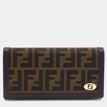 Pre Owned Fendi Tobacco Zucca Canvas and Leather Flap Continental Wallet