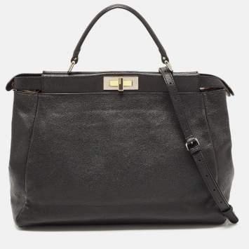 Pre Owned Fendi Black Leather Large Peekaboo Top Handle Bag