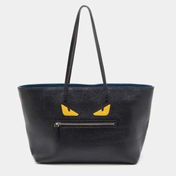 Pre Owned Fendi Black/Blue Leather Monster Roll Tote