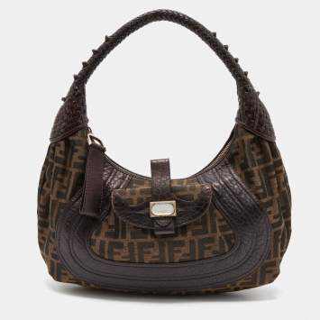 Pre Owned Fendi Brown Zucca Canvas and Leather Spy Hobo Bag