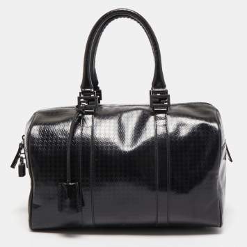 Pre Owned Fendi Black Zucca Embossed Leather Medium Forever Bauletto Boston Bag