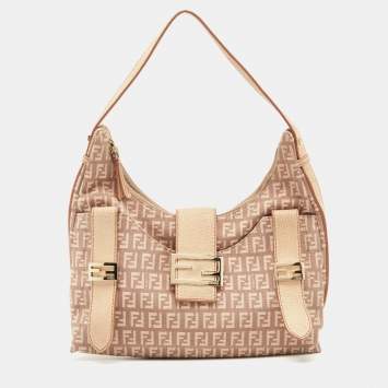 Pre Owned Fendi Beige/Pink Zucchino Canvas Sweet Hobo 