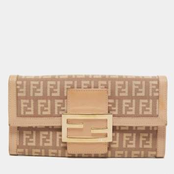 Pre Owned Fendi Light Pink Zucchino Canvas and Leather Forever Flap Continental Wallet