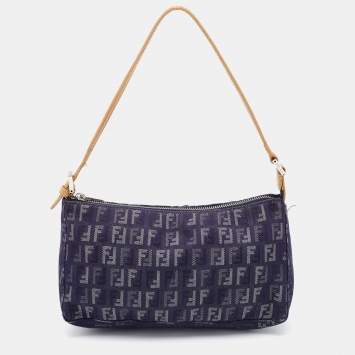 مملوكة مسبقًا Fendi Blue/Beige Zucchino Canvas and Leather Pochette Bag