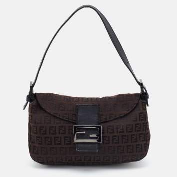 Pre Owned Fendi Black/Brown Zucchino Canvas and Leather Mama Baguette Bag