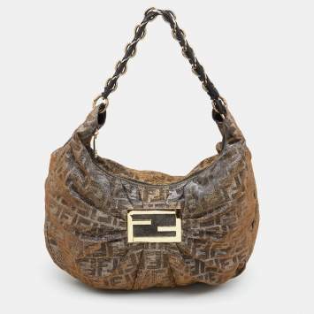 Pre Owned Fendi Metallic Zucca Lurex Fabric Mia Hobo