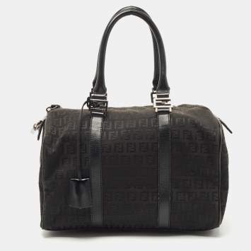 Pre Owned Fendi Black Canvas and Leather Forever Bauletto Boston Bag