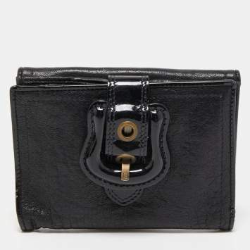 Pre Owned Fendi Black Leather and Patent Leather B Wallet