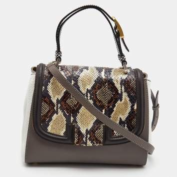 Pre Owned Fendi Multicolor Leather and Python Silvana Top Handle Bag