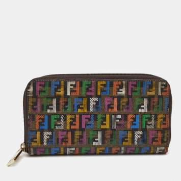 Pre Owned Fendi Multicolor Zucchino Coated Canvas Zip Around Wallet