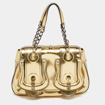Pre Owned Fendi Gold Mirrored Leather B Shoulder Bag