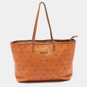 Pre Owned Fendi Orange Perforated Leather Roll Tote