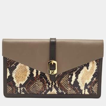 Pre Owned Fendi Multicolor Leather and Snakeskin Bustina Clutch