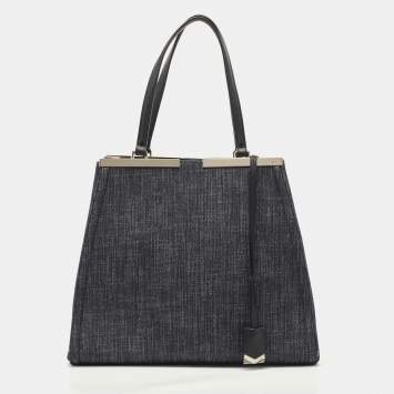 Pre Owned Fendi Black Denim and Leather Large 3Jours Tote