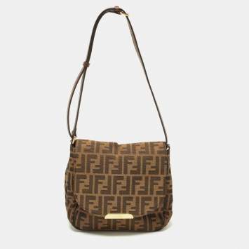 Pre Owned Fendi Tobacco Zucca Canvas and Leather Flap Crossbody Bag