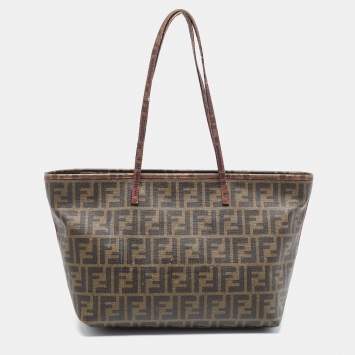 Pre Owned Fendi Tobacco Zucca Coated Canvas and Leather Roll Tote