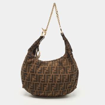 Pre Owned Fendi Tobacco Zucca Canvas and Leather Chef Chain Link Hobo