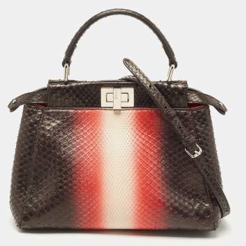 Pre Owned Fendi Dark Tri Color Python Mini Peekaboo Top Handle Bag