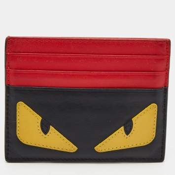 Pre Owned Fendi Red/Black Leather Monster Eyes Card Holder