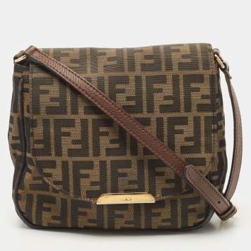 Pre Owned Fendi Tobacco Zucca Canvas and Leather Flap Crossbody Bag