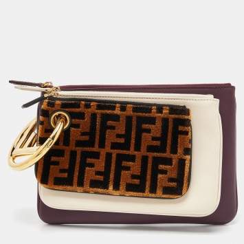 Pre Owned Fendi Multicolor Zucca Velvet and Leather Triplette Pouch