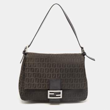 Pre Owned Fendi Black Zucchino Canvas and Leather Mama Forever Flap Bag