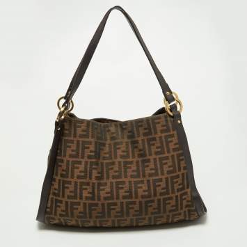 Pre Owned Fendi Tobacco Zucca Canvas and Leather Medium Chef Tote