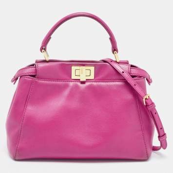 Pre Owned Fendi Pink Leather Mini Peekaboo Top Handle Bag