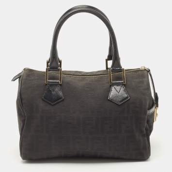 مملوكة مسبقًا Fendi Black Zucca Canvas and Leather Bauletto Boston Bag